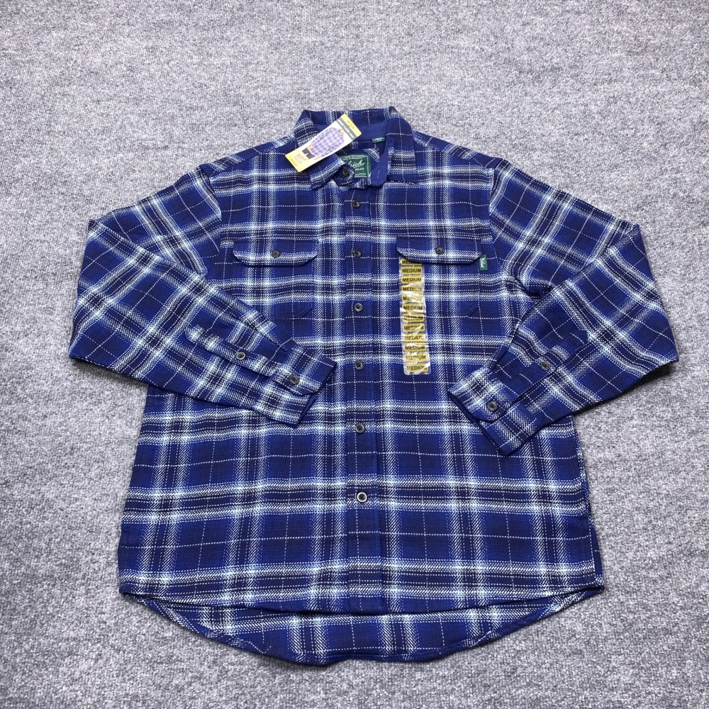 Woolrich Shirt Mens Medium Blue Brawny Flannel Ombre Plaid Long Sleeve Button Up